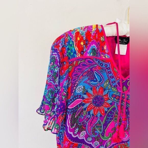 Diane Freis Vtg 1980s Blouse | Paisley Floral Print Pleats M/L - Picture 6 of 7